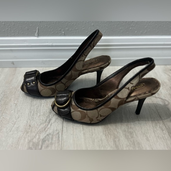 COACH Jacquard Leather Diane Peep Toe Slingback Heels 5.5B - Picture 4 of 6